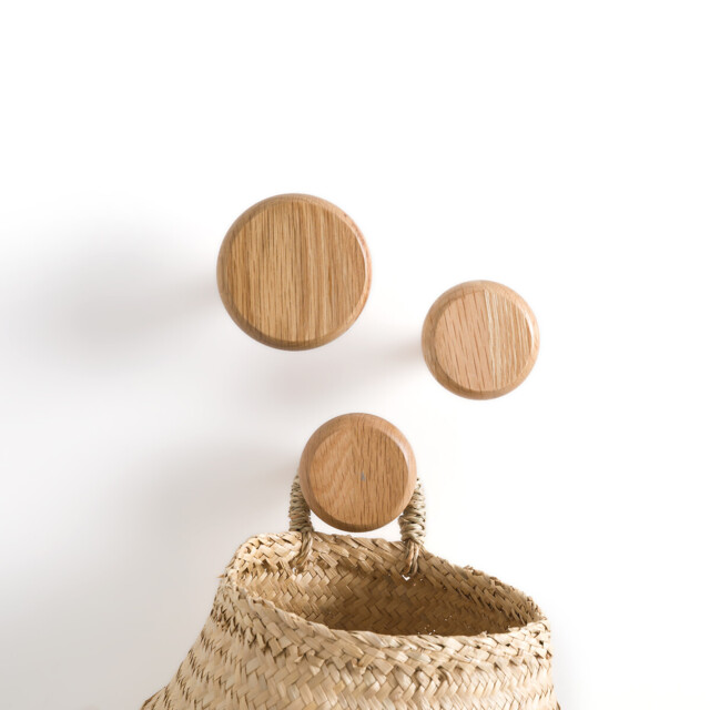 Set of 3 Kanca Round Oak Wall Hooks - image 1