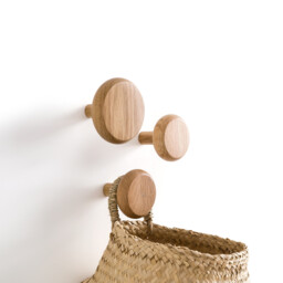 Set of 3 Kanca Round Oak Wall Hooks - thumbnail 3