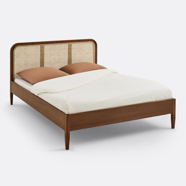Madara Bed with Walnut Stained Solid Oak Bed Base with Veneer and Cane - image 1