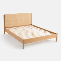 Ora Oak, Oak Veneer and Woven Rattan Bed with Bed Base - thumbnail 4