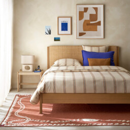 Ora Oak, Oak Veneer and Woven Rattan Bed with Bed Base - thumbnail 2