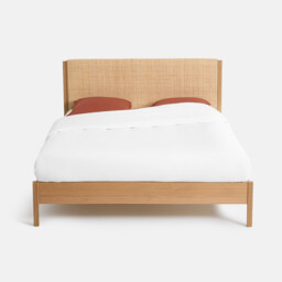 Ora Oak, Oak Veneer and Woven Rattan Bed with Bed Base - thumbnail 3