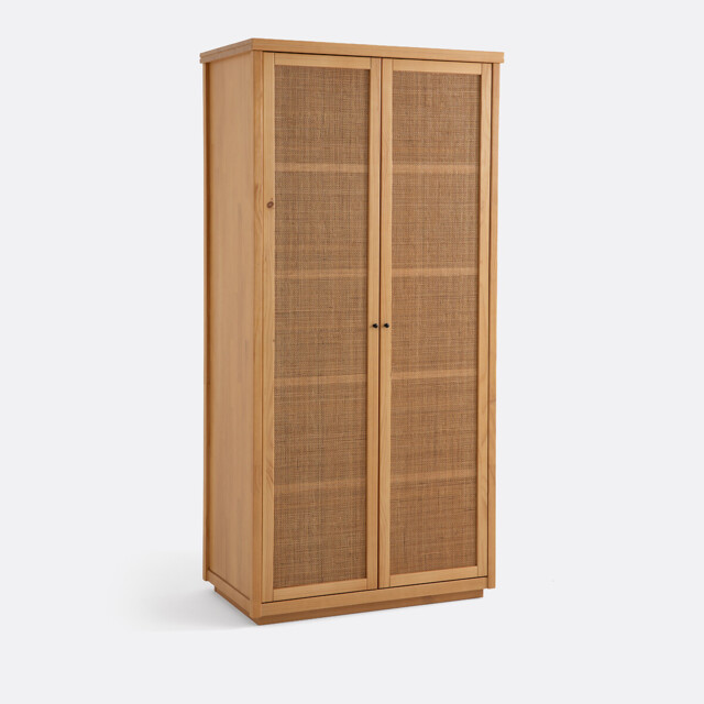 Gabin Solid Pine & Rattan 2-Door Wardrobe - image 1