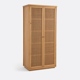 Gabin Solid Pine & Rattan 2-Door Wardrobe - thumbnail 1
