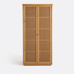 Gabin Solid Pine & Rattan 2-Door Wardrobe - thumbnail 4