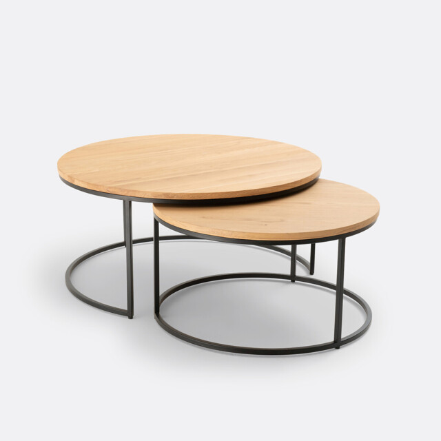 Set of 2 Hiba Large Nesting Coffee Tables with Oak Table Tops - image 1