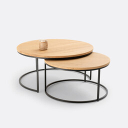 Set of 2 Hiba Large Nesting Coffee Tables with Oak Table Tops - thumbnail 3