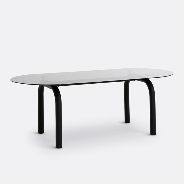 Polly 6-8 Seater Oval Dining Table in Smoked Glass and Steel - image 1