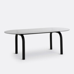 Polly 6-8 Seater Oval Dining Table in Smoked Glass and Steel