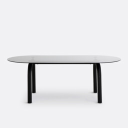 Polly 6-8 Seater Oval Dining Table in Smoked Glass and Steel - thumbnail 3