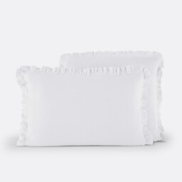 Kumla Plain Cotton Muslin Ruffled Pillowcase - thumbnail 1