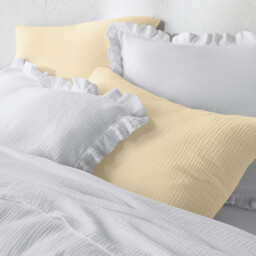 Kumla Plain Cotton Muslin Ruffled Pillowcase - thumbnail 4