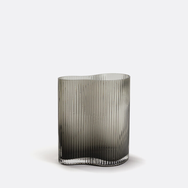 Anija 21cm High Ribbed Smoked Glass Vase - image 1