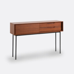 Noyeto Console Table with 1 Door, 2 Drawers in Walnut Veneer