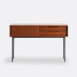 Noyeto Console Table with 1 Door, 2 Drawers in Walnut Veneer - thumbnail 3
