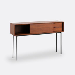 Noyeto Console Table with 1 Door, 2 Drawers in Walnut Veneer - thumbnail 4