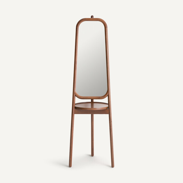 Ercus Walnut Mirror with Shelf On Stand, Height 179.4cm - image 1