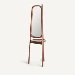 Ercus Walnut Mirror with Shelf On Stand, Height 179.4cm - thumbnail 3