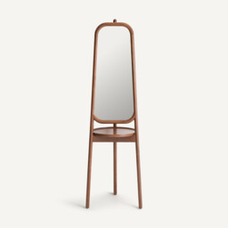Ercus Walnut Mirror with Shelf On Stand, Height 179.4cm - thumbnail 1