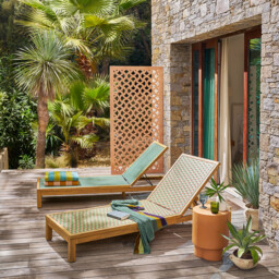 Briana Sun Lounger in Acacia and Woven Resin - thumbnail 2