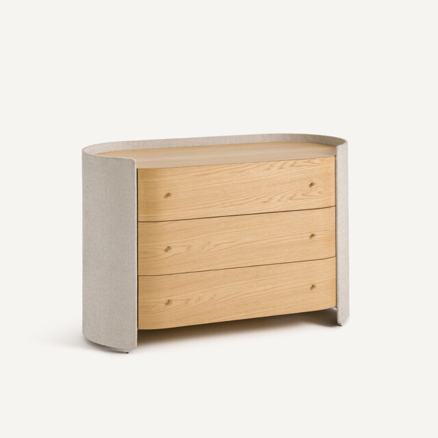 Firmo Chest of Drawers with 3 Drawers in Oak Veneer and Fabric - image 1