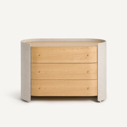 Firmo Chest of Drawers with 3 Drawers in Oak Veneer and Fabric - thumbnail 3