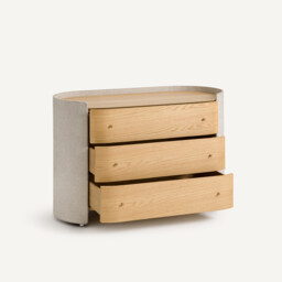 Firmo Chest of Drawers with 3 Drawers in Oak Veneer and Fabric - thumbnail 4