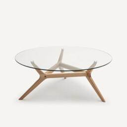 Maricielo Oak & Glass Coffee Table, Diameter 90 cm