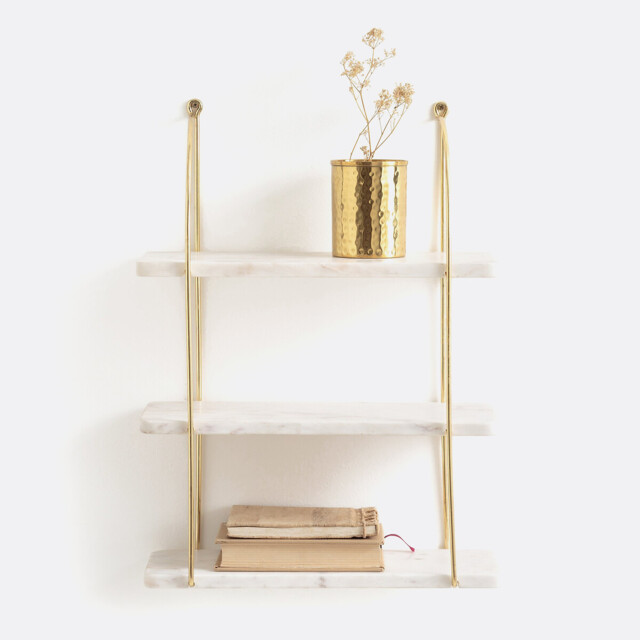 Fitia 40cm Triple Marble & Brass Wall Shelf