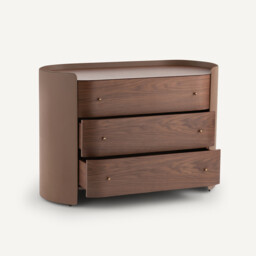 Firmo Chest of Drawers in Walnut and Leather Veneer with 3 Drawers - thumbnail 4