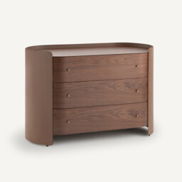 Firmo Chest of Drawers in Walnut and Leather Veneer with 3 Drawers