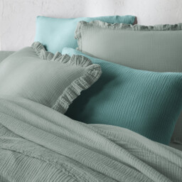 Kumla Plain Cotton Muslin Ruffled Pillowcase - thumbnail 4