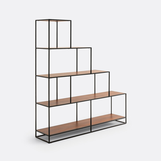 Watford Stepped Bookcase in Steel and Walnut Veneer - image 1
