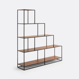 Watford Stepped Bookcase in Steel and Walnut Veneer - thumbnail 1