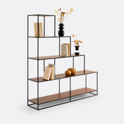 Watford Stepped Bookcase in Steel and Walnut Veneer - thumbnail 4