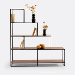 Watford Stepped Bookcase in Steel and Walnut Veneer - thumbnail 3