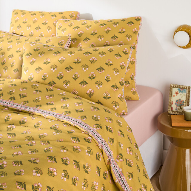 Vandi Ocre Floral Print Washed Cotton Duvet Cover - image 1