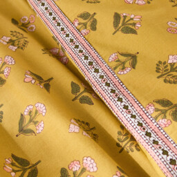 Vandi Ocre Floral Print Washed Cotton Duvet Cover - thumbnail 4