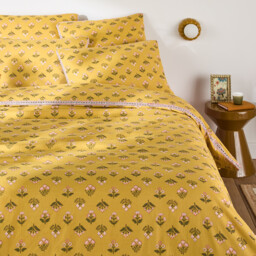 Vandi Ocre Floral Print Washed Cotton Duvet Cover - thumbnail 3