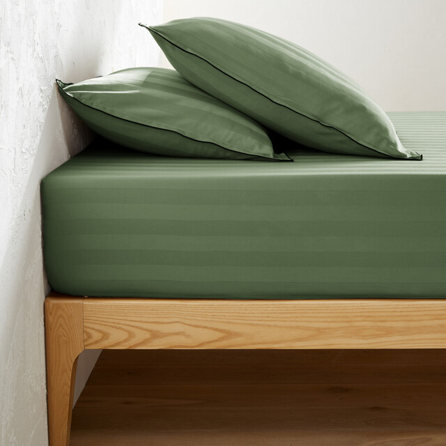 Victor Striped Washed Cotton Satin 300 Thread Count Fitted Sheet - image 1