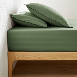 Victor Striped Washed Cotton Satin 300 Thread Count Fitted Sheet - thumbnail 1