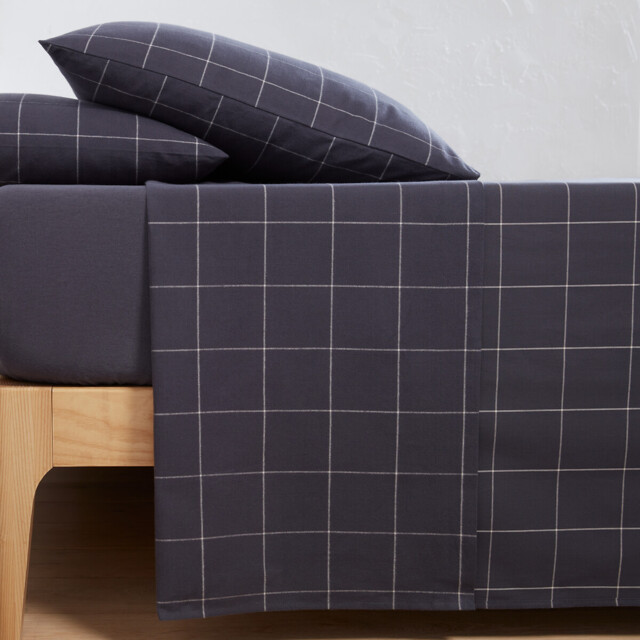 Charlie Checked 100% Cotton Flannel Flat Sheet
