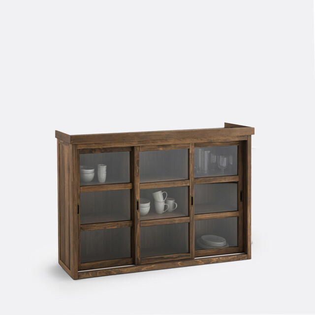 Lunja Dresser with 3 Glass Doors in Solid Pine and MDF - image 1