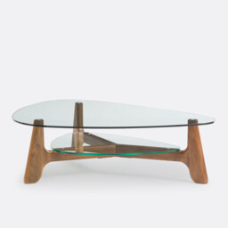 Aiole Glass and Walnut Double-Top Coffee Table - thumbnail 2
