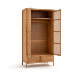 Gabin Solid Pine & Rattan 2-Door Wardrobe - thumbnail 3