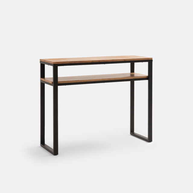 Hiba 2-Tier Console Table in Solid Oak and Steel - image 1