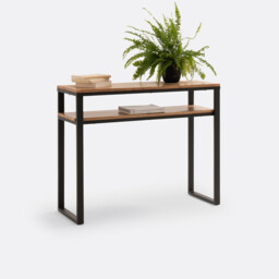 Hiba 2-Tier Console Table in Solid Oak and Steel - thumbnail 3