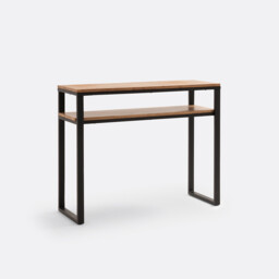 Hiba 2-Tier Console Table in Solid Oak and Steel - thumbnail 1