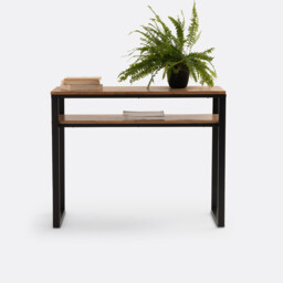 Hiba 2-Tier Console Table in Solid Oak and Steel - thumbnail 4