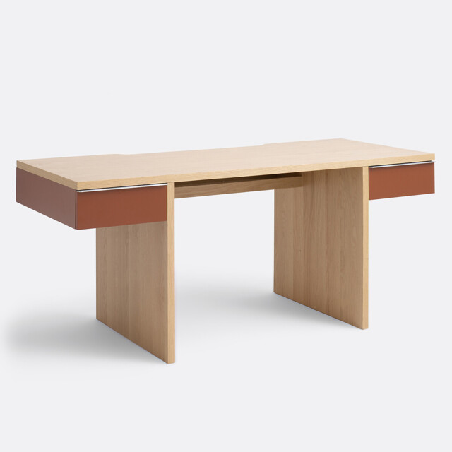 Siem XL Desk in Oak Veneer with 2 Lacquered Drawers - image 1
